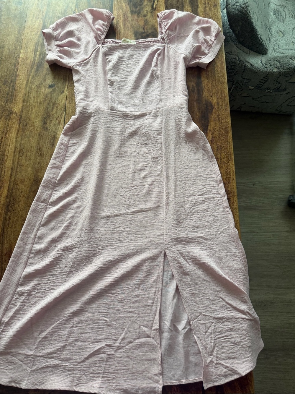 Monteau lilac Square-Neck Midi Dress with Puff Sleeves